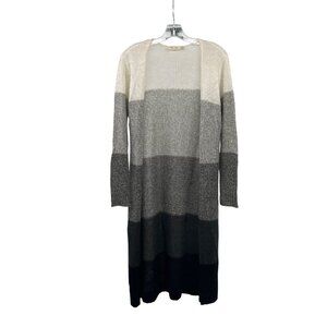 RD Style Open Knit Duster Cardigan Open Front Gray/Multi Colorblock Size Medium